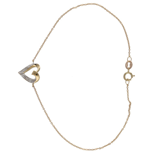 New 9ct Gold 0.01ct Diamond Heart Bracelet