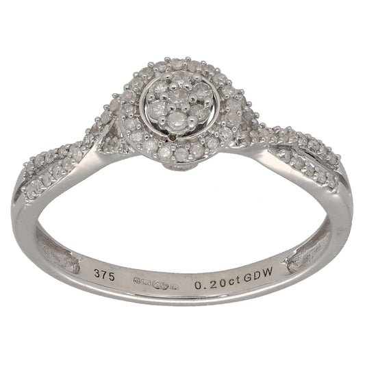 9ct White Gold 0.20ct Diamond Dress/Cocktail Ring Size N