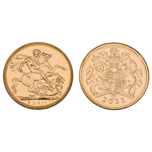 22ct Gold Queen Elizabeth II Full Sovereign Coins 2017 & 2022