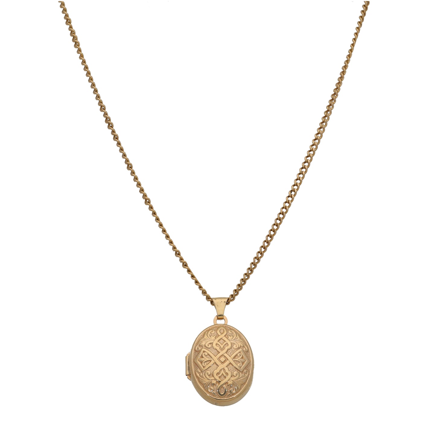 9ct Gold Patterned Locket Pendant With Chain