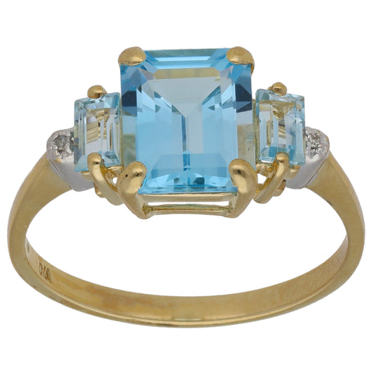 9ct Gold Topaz & 0.01ct Diamond Dress/Cocktail Ring Size V