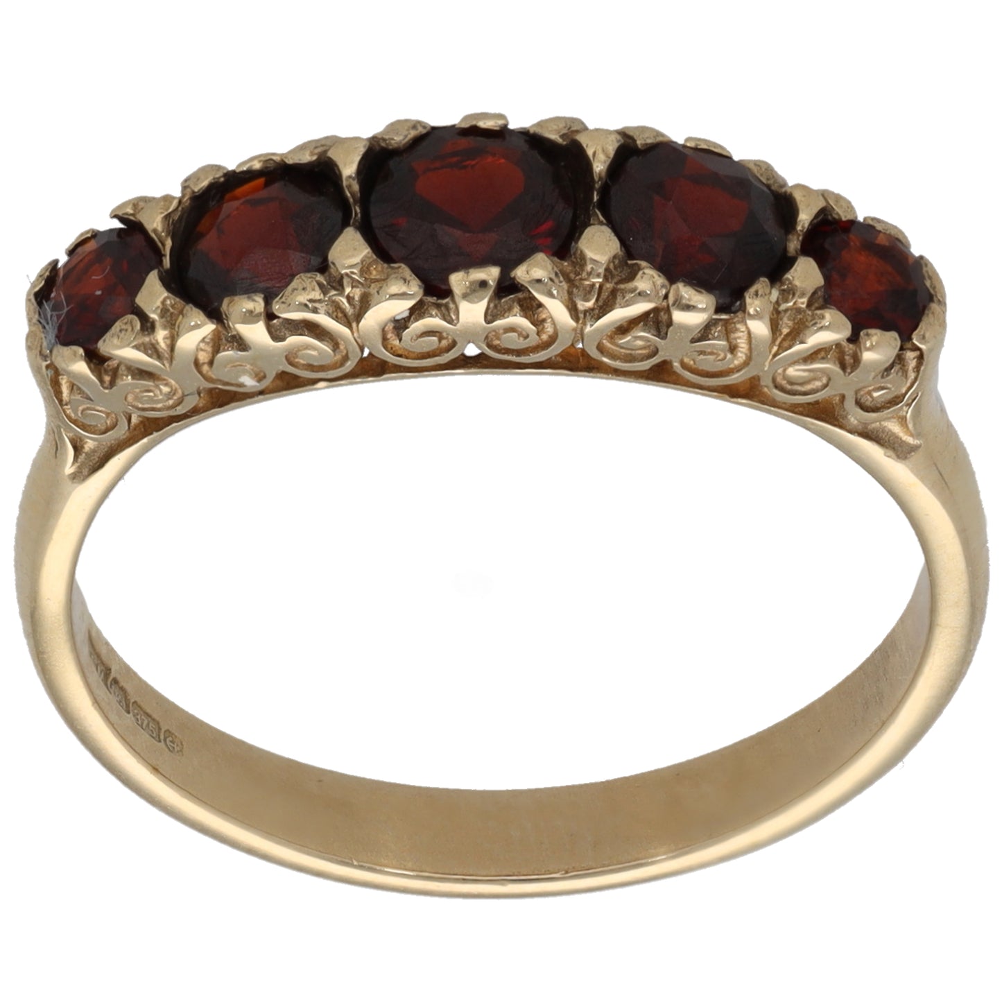 9ct Gold Garnet Half Eternity Ring Size O