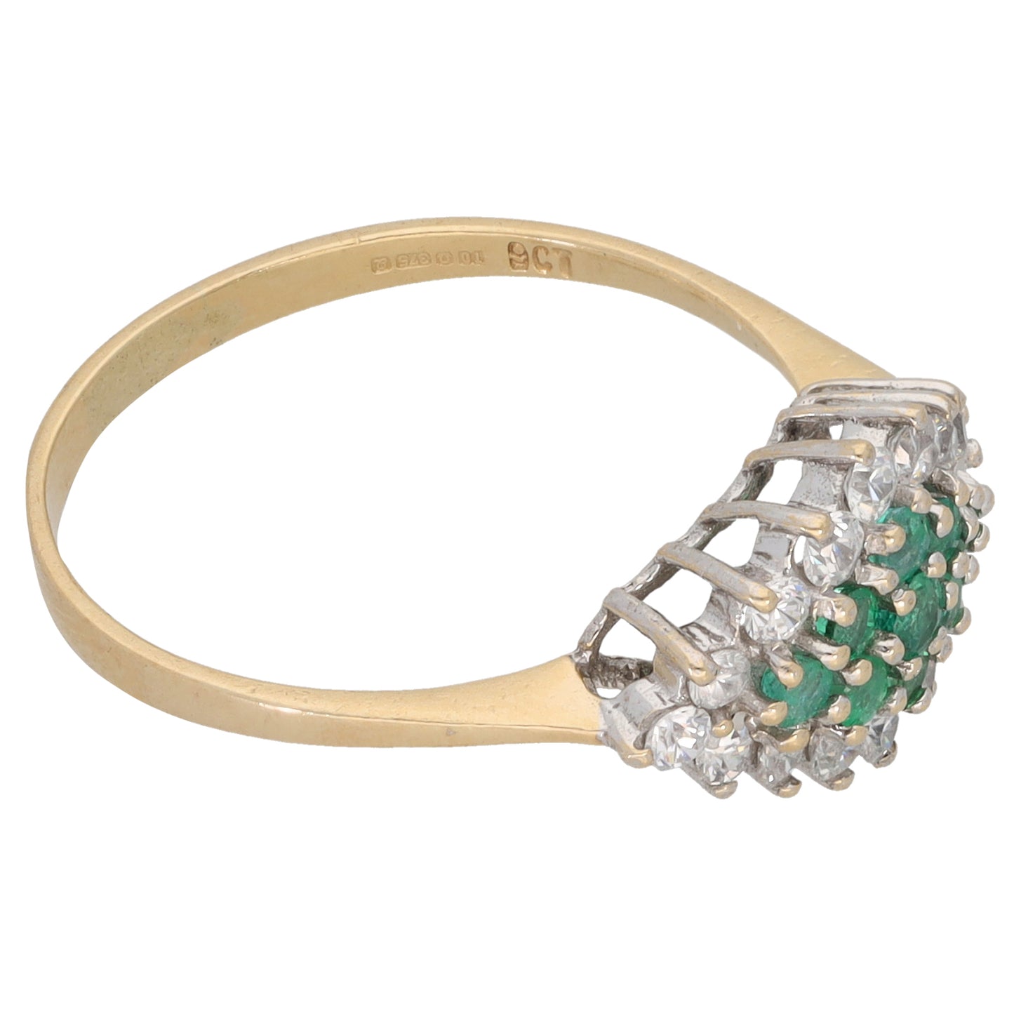 9ct Gold Emerald & Cubic Zirconia Dress/Cocktail Ring Size Q