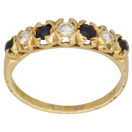 18ct Gold Sapphire & 0.17ct Diamond Half Eternity Ring Size L