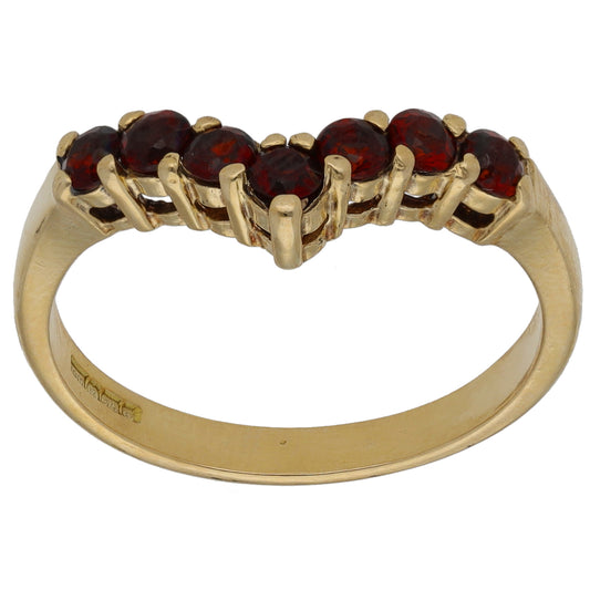 9ct Gold Garnet Wishbone Ring Size P