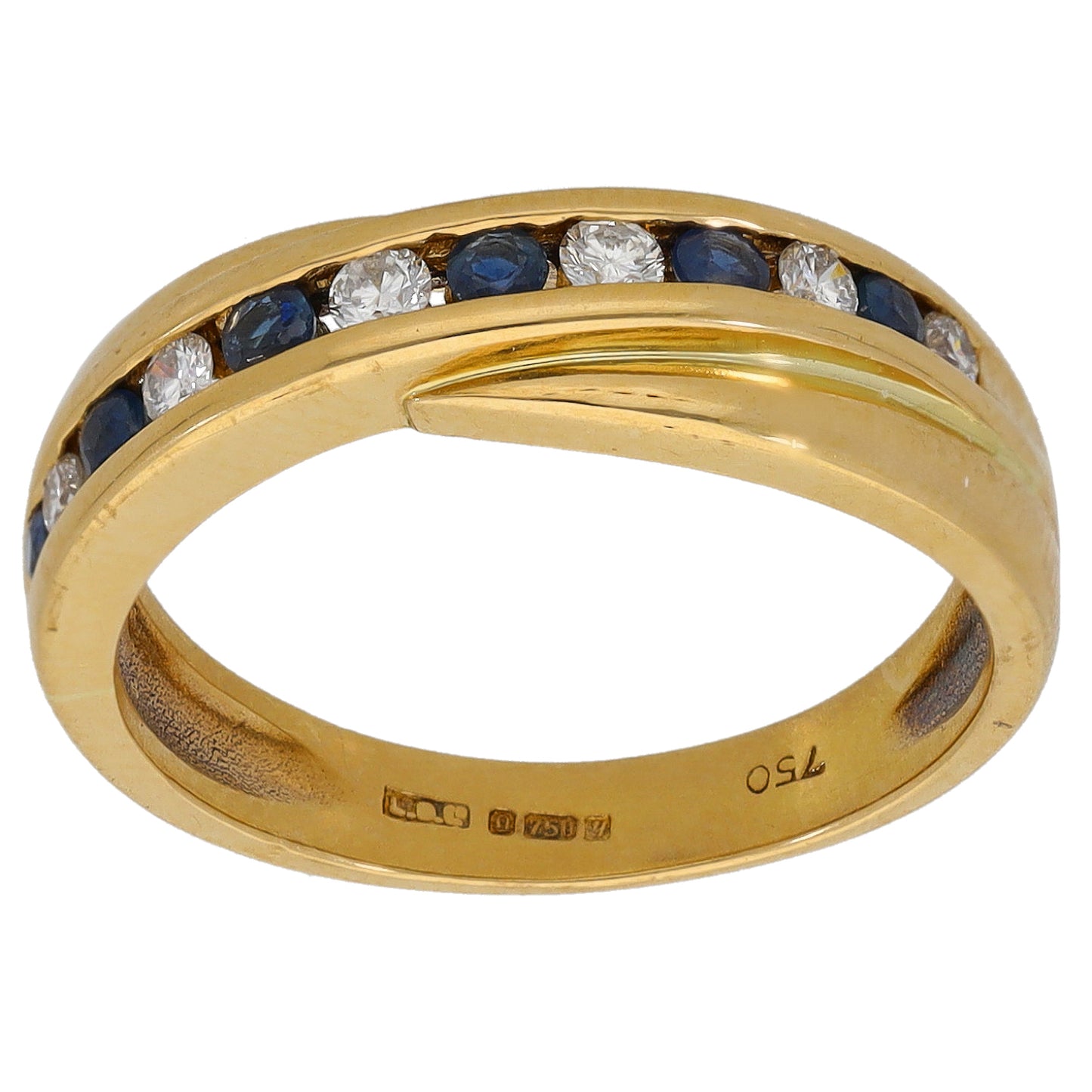 18ct Gold Sapphire & 0.18ct Diamond Half Eternity Ring Size M