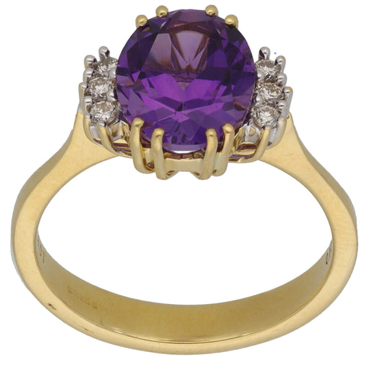 18ct Gold Amethyst & 0.10ct Diamond Dress/Cocktail Ring Size O