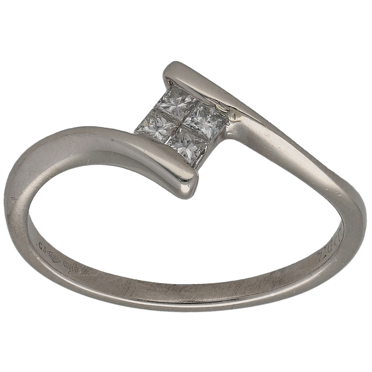 Platinum princess diamond cluster ring with square stones in prong setting