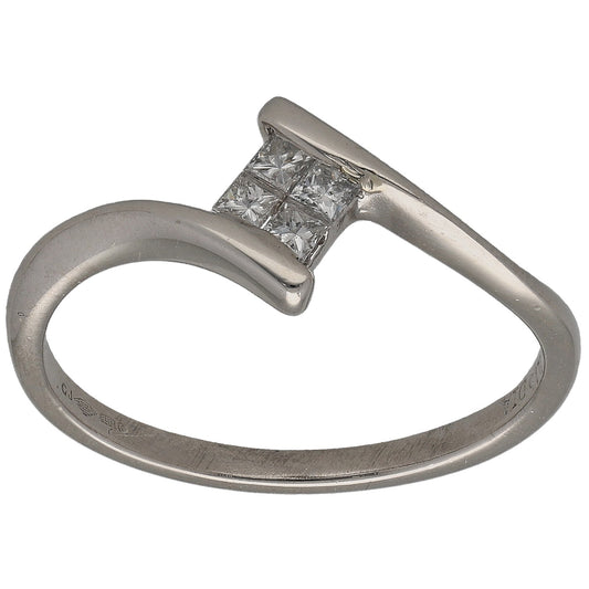 Platinum princess diamond cluster ring with square stones in prong setting