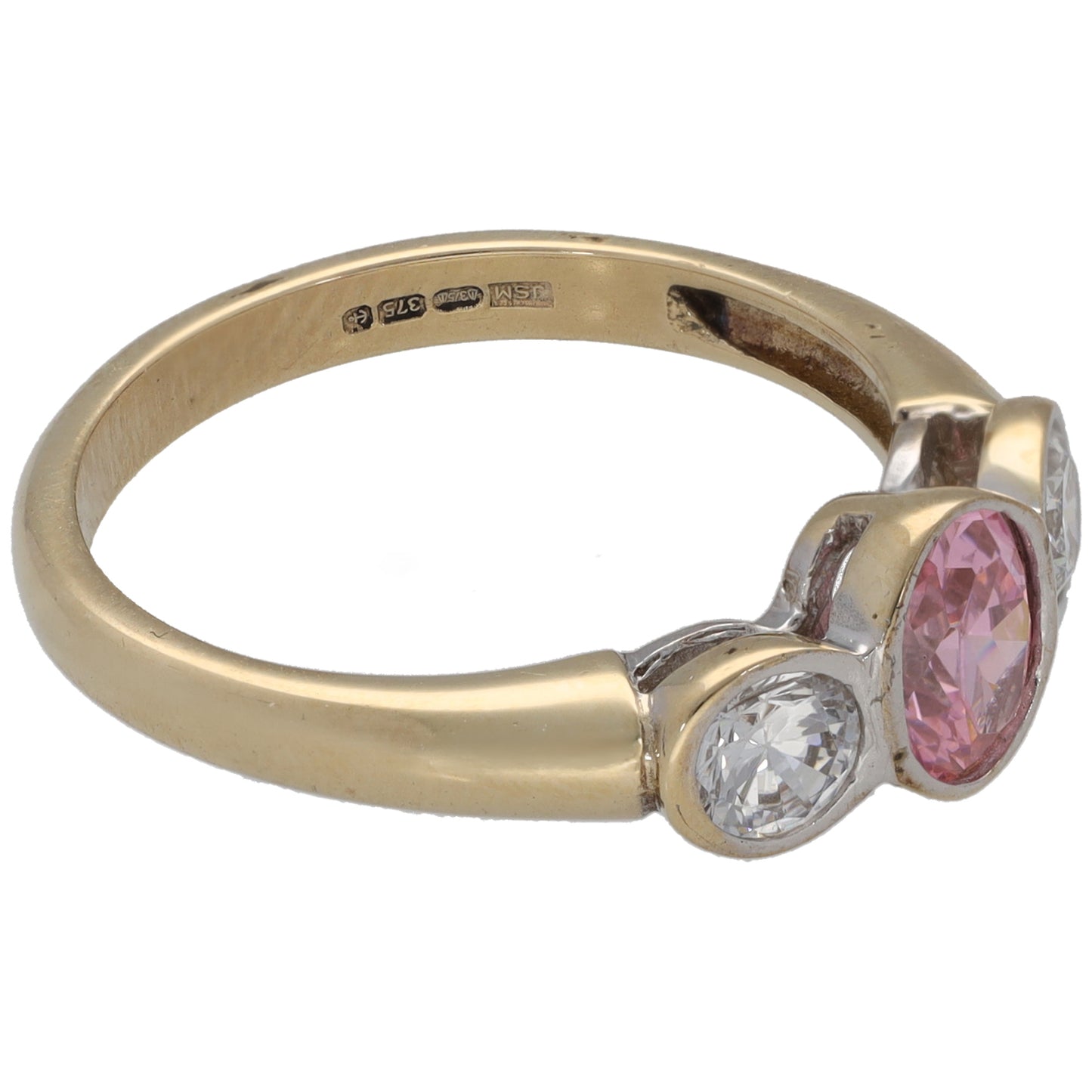 9ct Gold Cubic Zirconia Three Stone Ring Size O