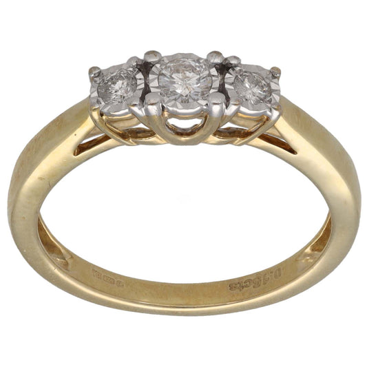 9ct Gold 0.15ct Diamond Trilogy Ring Size M
