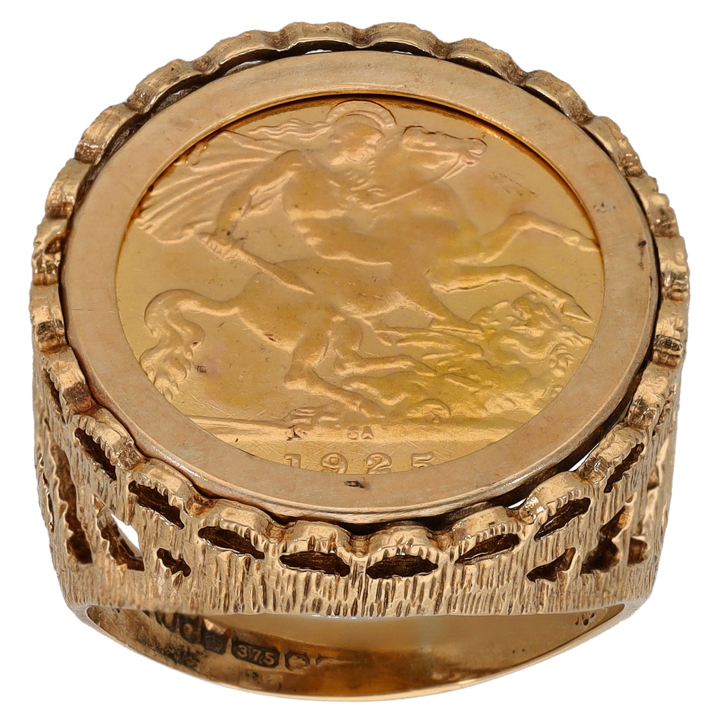 9ct Gold Half Sovereign Coin Ring Size O