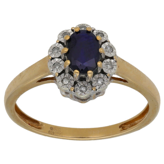 9ct Gold Sapphire & 0.05ct Diamond Dress/Cocktail Ring Size M