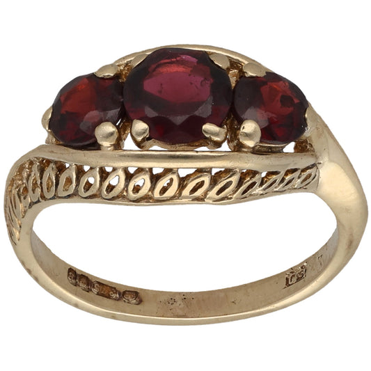 9ct Gold Garnet Trilogy Ring Size N
