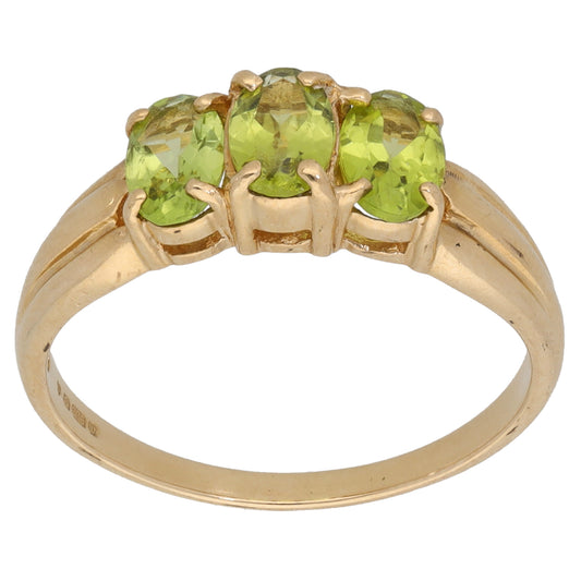9ct Gold Peridot Trilogy Ring Size P