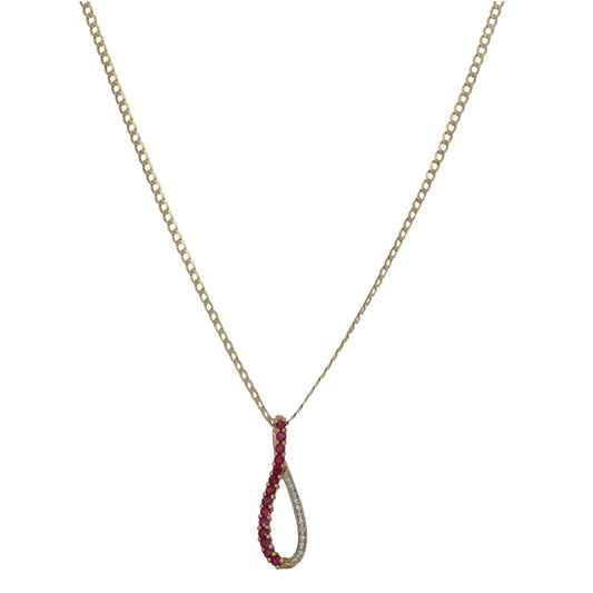 9ct Gold Ruby & 0.06ct Diamond Dress/Cocktail Pendant With Chain