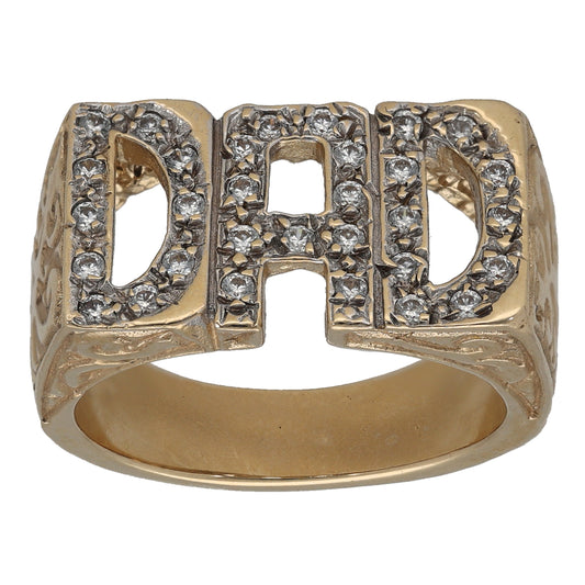 9ct Gold Cubic Zirconia Dad Ring Size T