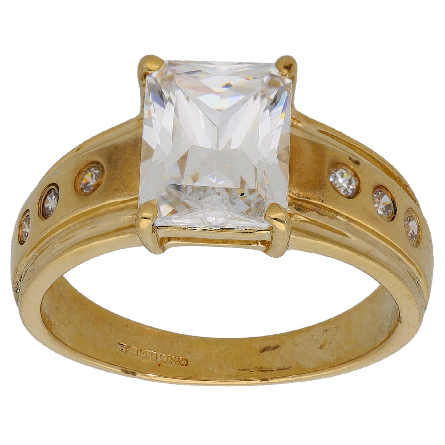14ct Gold Cubic Zirconia Single Stone Ring With Accents Size M