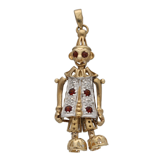 9ct Gold Garnet & 0.02ct Diamond Clown Pendant