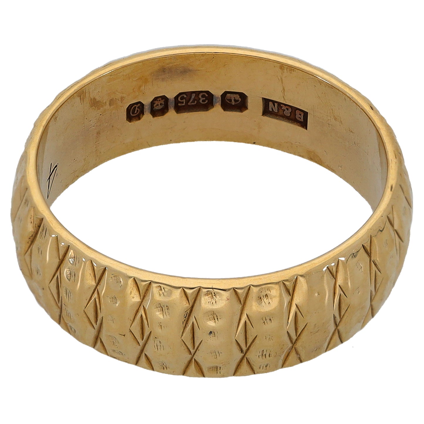 9ct Gold Patterned Wedding Ring Size N