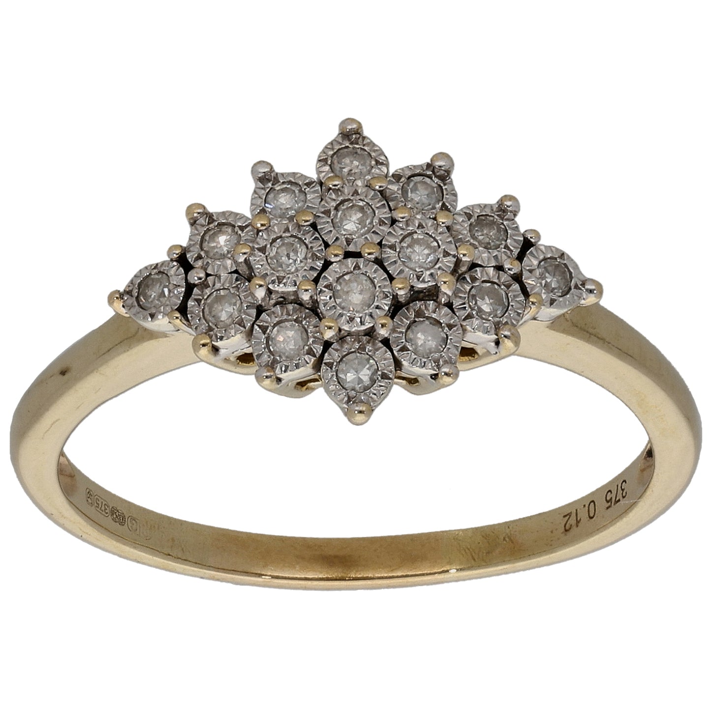 9ct Gold 0.12ct Diamond Cluster Ring Size P