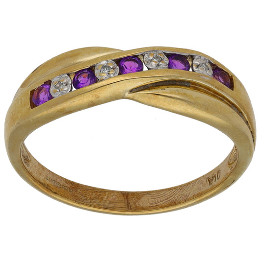 9ct Gold Amethyst & 0.02ct Diamond Half Eternity Ring Size O
