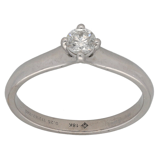 18ct White Gold 0.25ct Diamond Solitaire Ring Size M