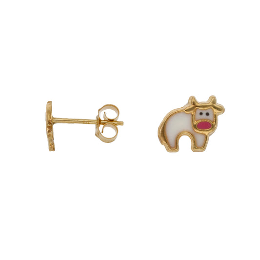 New 9ct Gold Enamel Cow Stud Earrings