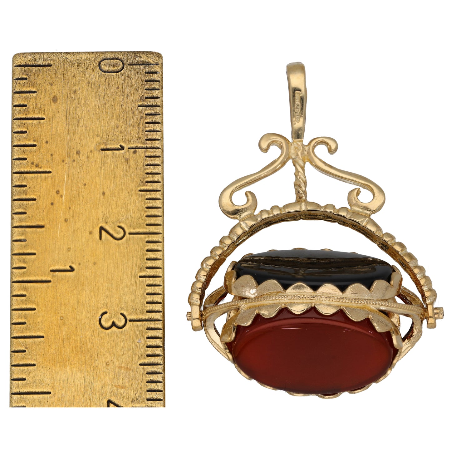 9ct Gold Bloodstone, Carnelian & Onyx Fob Pendant