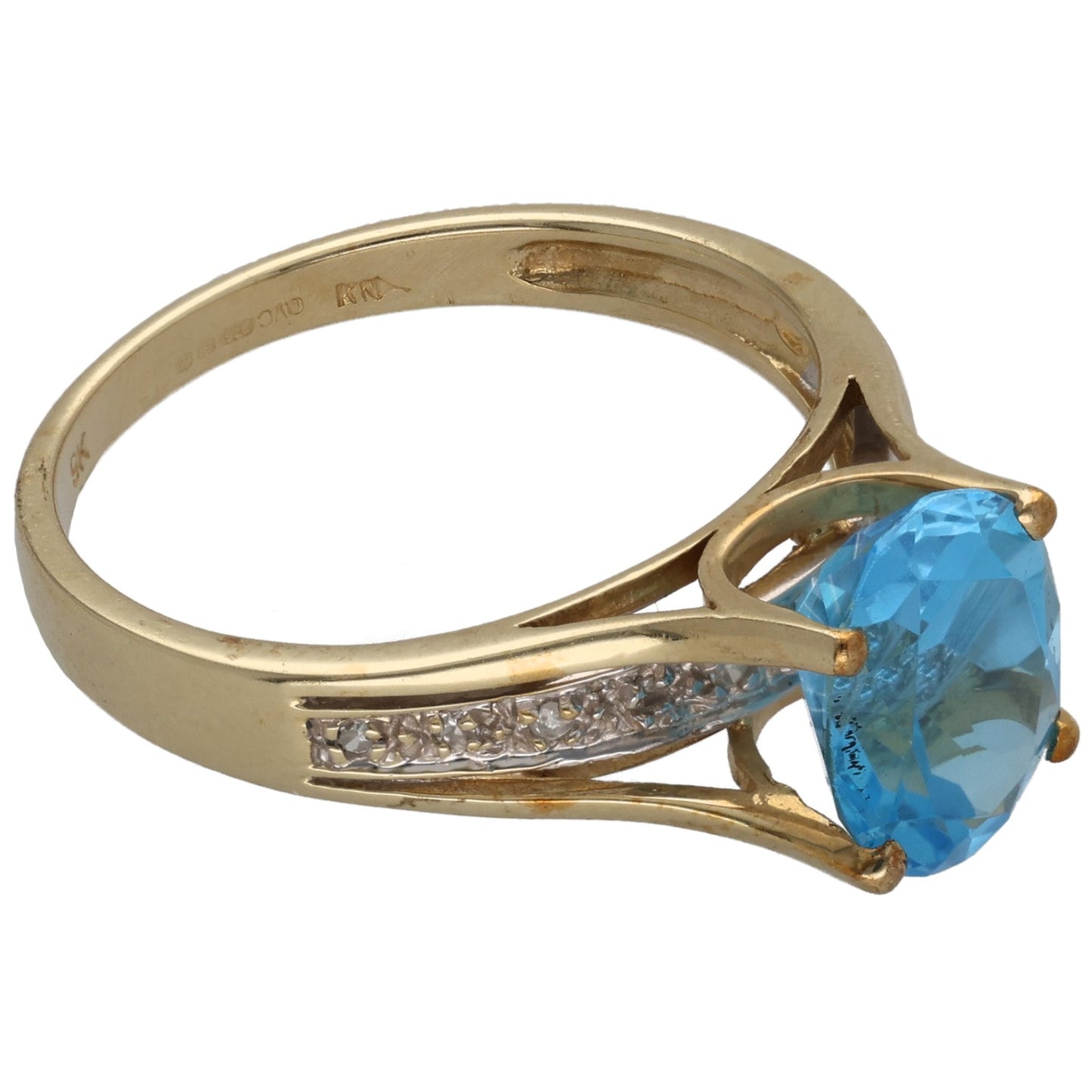 9ct Gold Topaz & 0.05ct Diamond Dress/Cocktail Ring Size Q