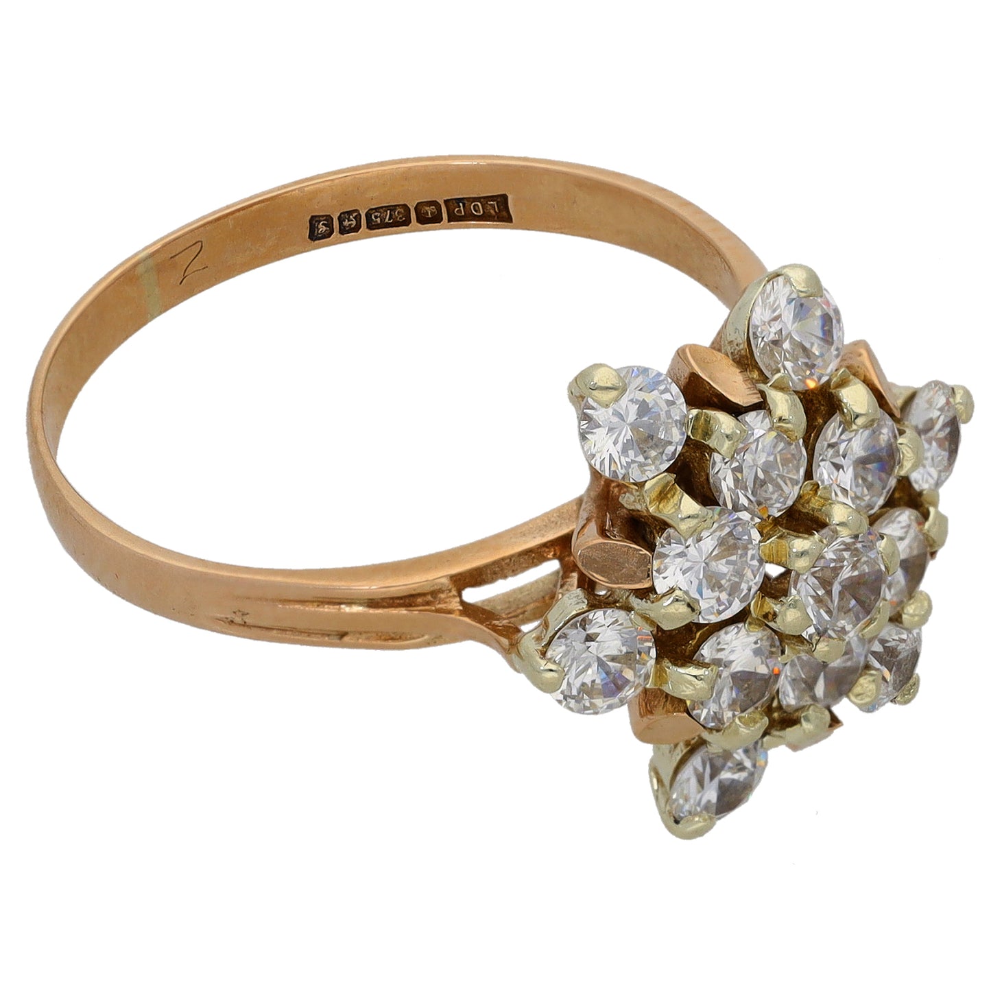9ct Gold Cubic Zirconia Dress/Cocktail Ring Size Q