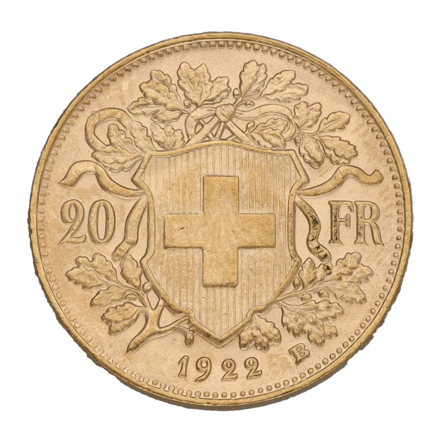 22ct Gold Helvetia Swiss 20 Francs Coin 1922