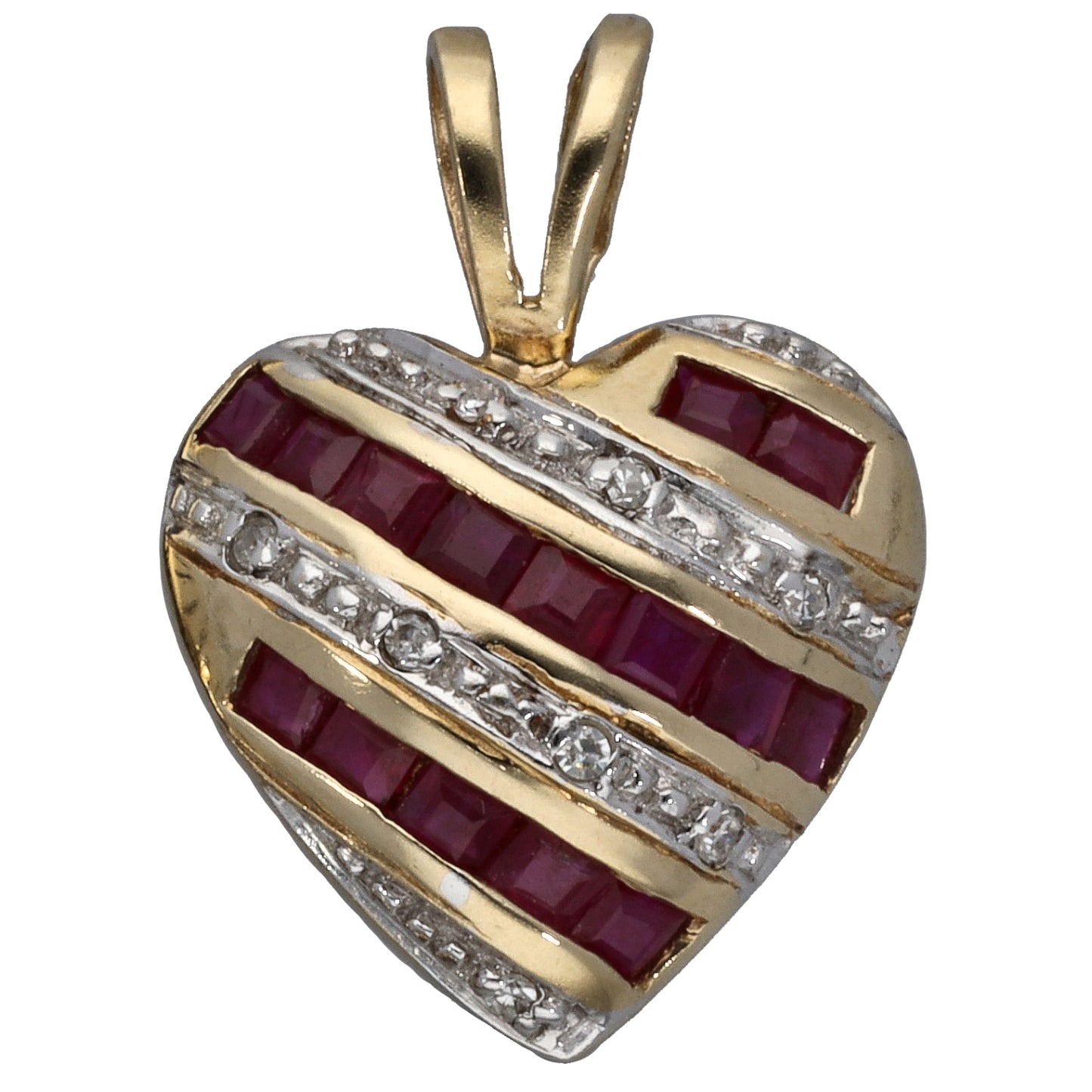 9ct Gold 0.04ct Diamond & Ruby Heart Pendant