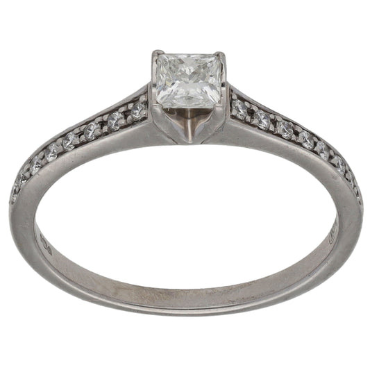 18ct White Gold 0.035ct Diamond Solitaire Ring With Accent Stones Size L