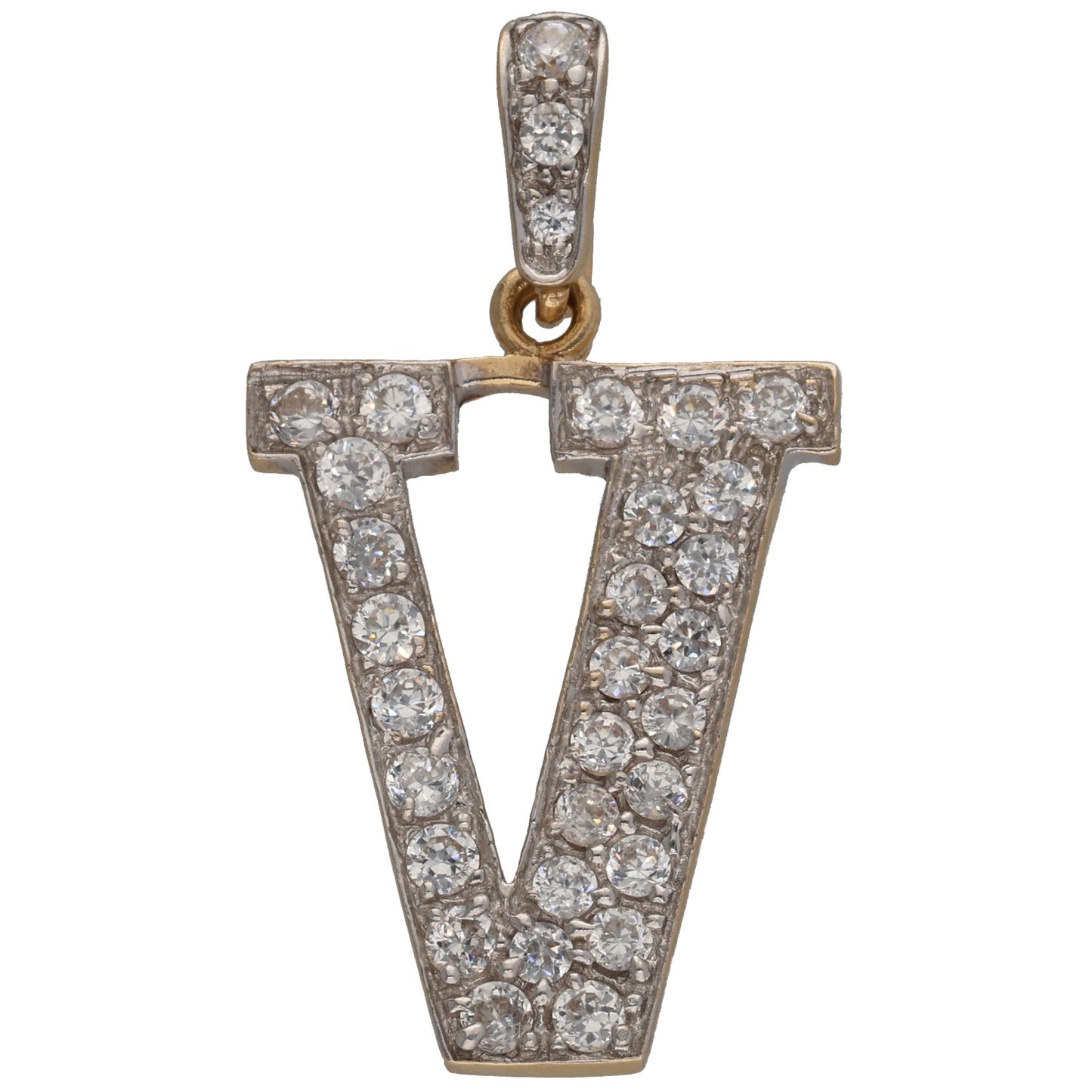 9ct Gold Cubic Zirconia Initial V Pendant