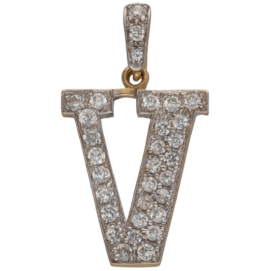 9ct Gold Cubic Zirconia Initial V Pendant