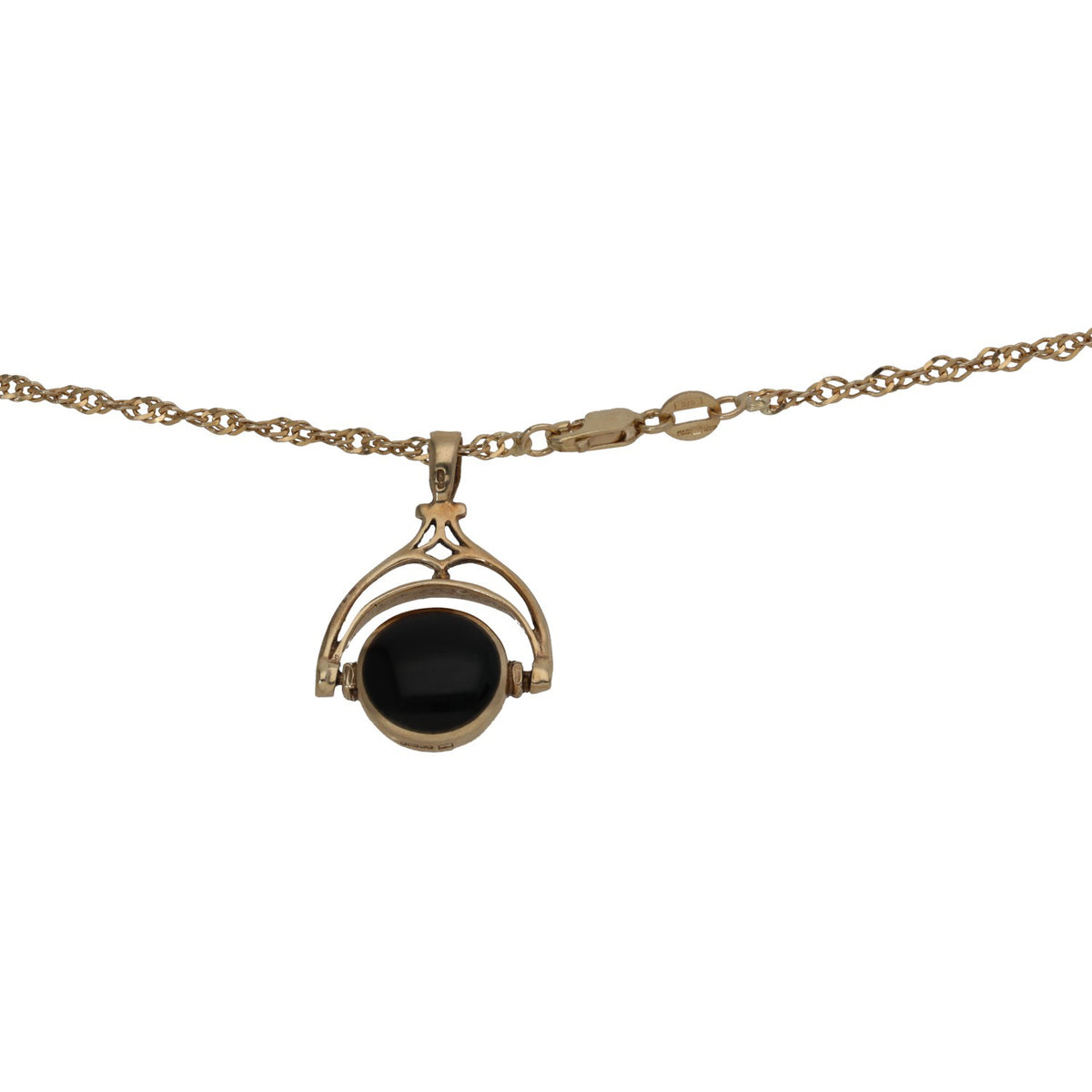 9ct gold fob pendant with round black onyx stone on link chain
