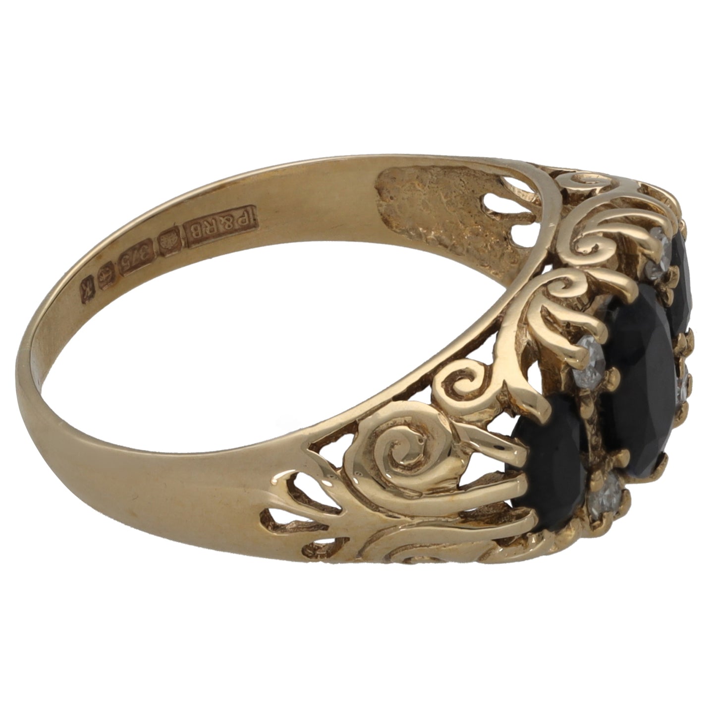 9ct Gold Sapphire & 0.08ct Diamond Dress/Cocktail Ring Size O