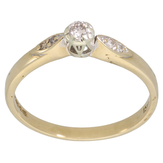 9ct Gold 0.15ct Diamond Solitaire Ring With Accent Stones Size P