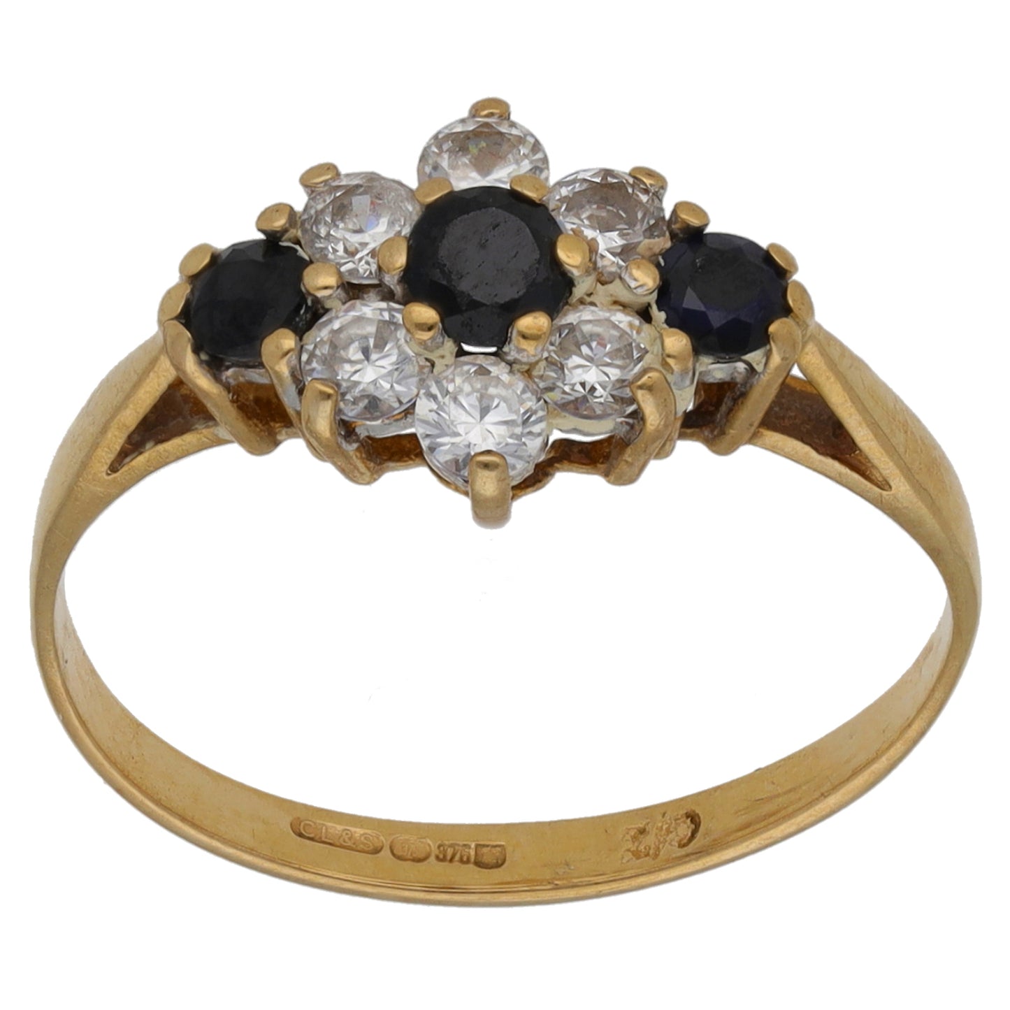 9ct Gold Sapphire & Cubic Zirconia Dress/Cocktail Ring Size N