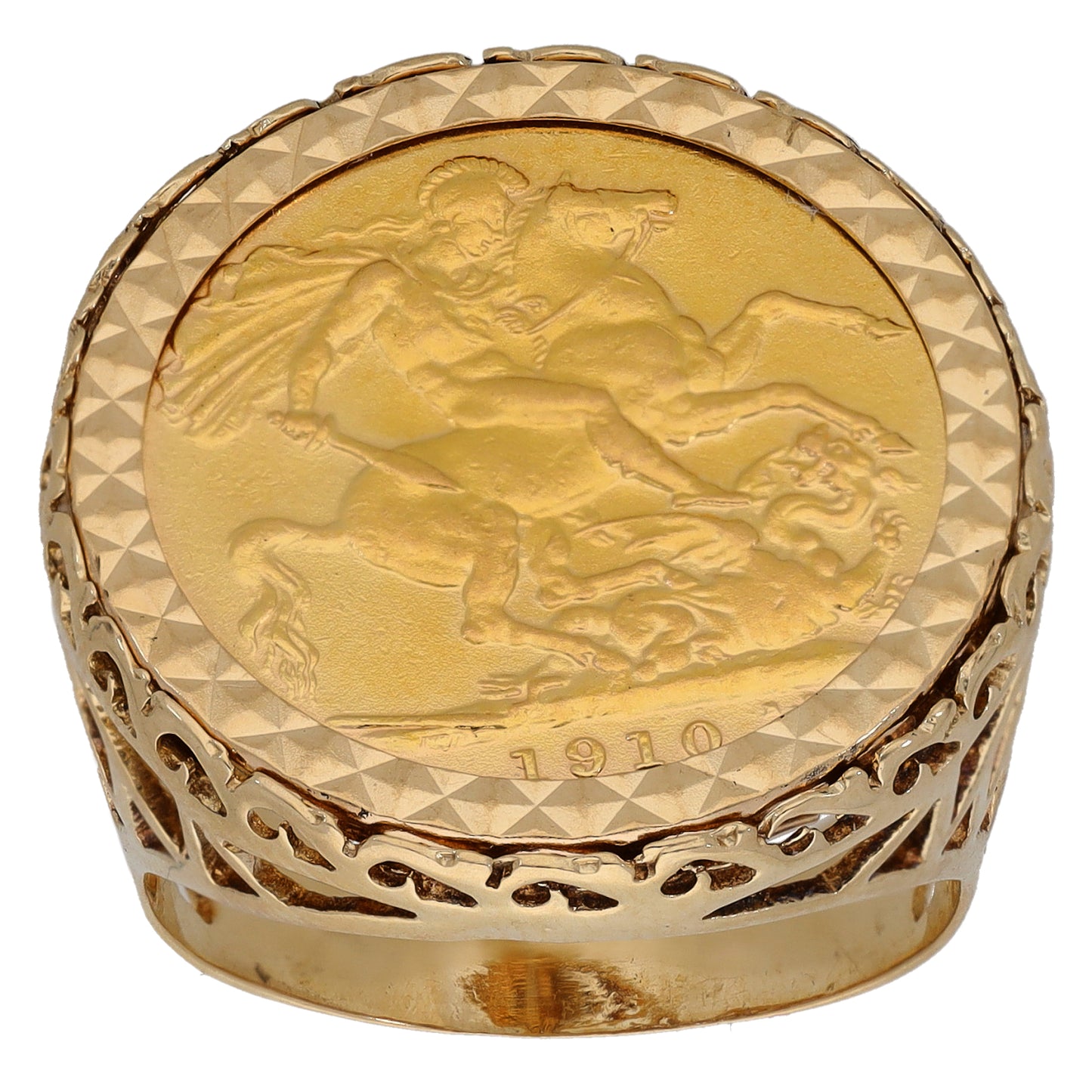 9ct Gold Full Sovereign Coin Ring Size T