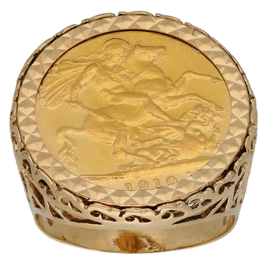 9ct Gold Full Sovereign Coin Ring Size T