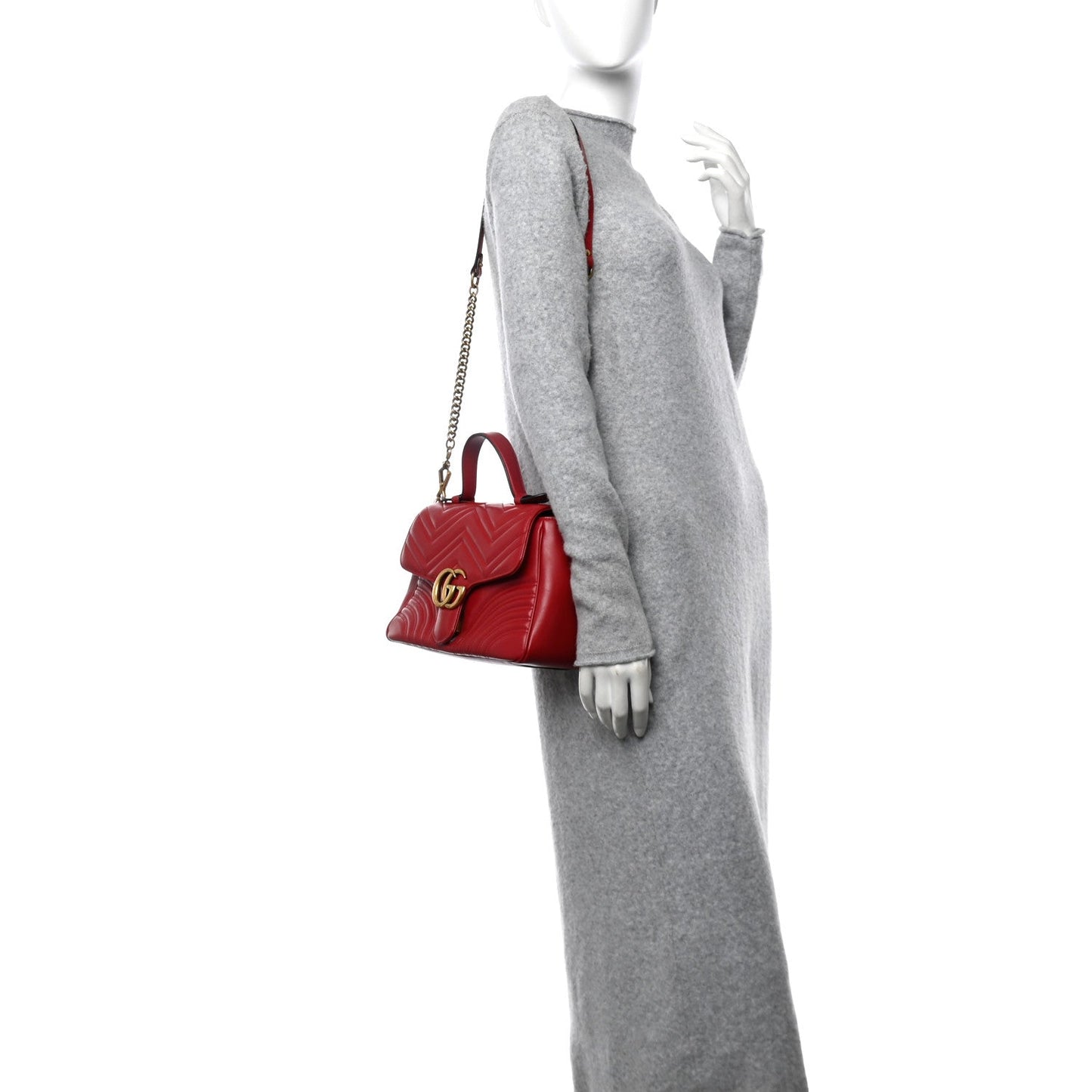 Gucci GG Marmont Small Top Handle Calfskin Matelasse Leather Bag - Hibiscus Red
