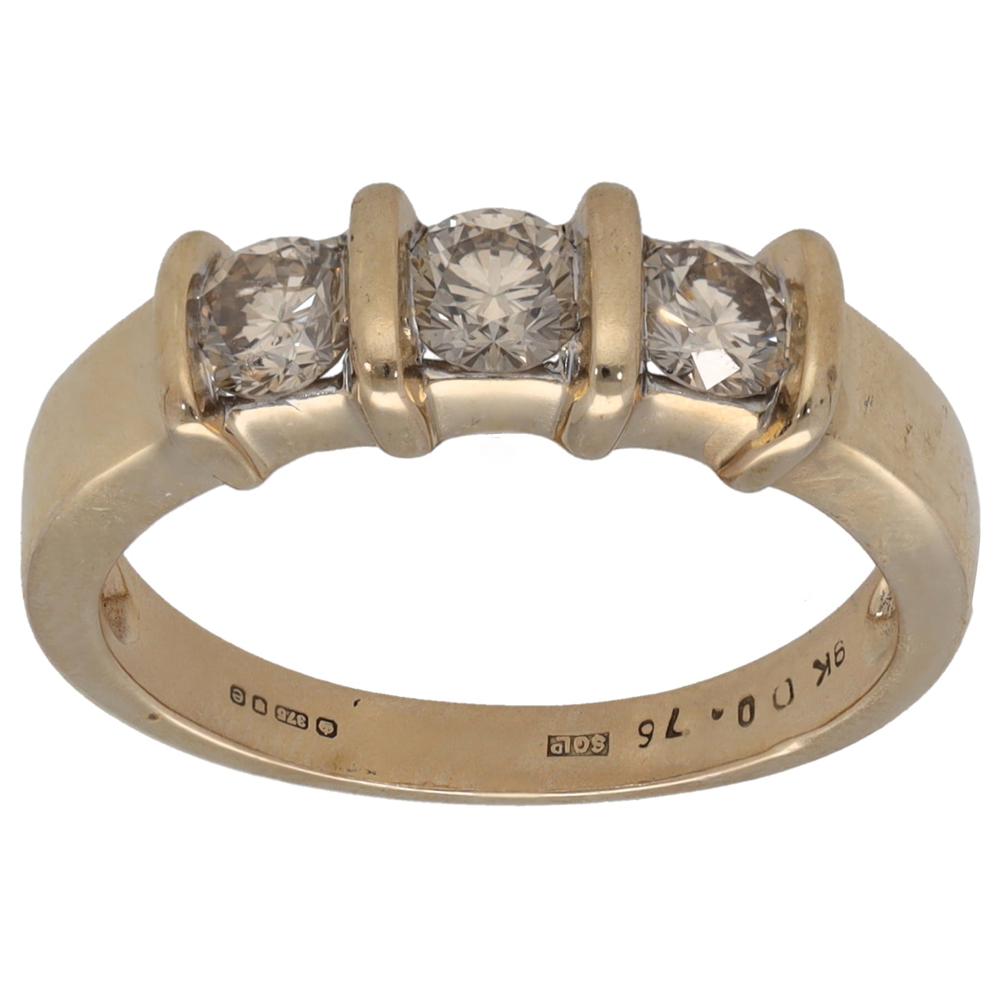 9ct Gold 0.75ct Diamond Trilogy Ring Size N