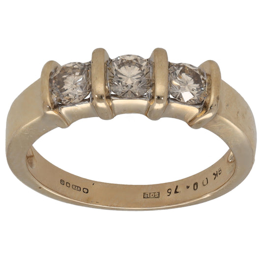 9ct Gold 0.75ct Diamond Trilogy Ring Size N