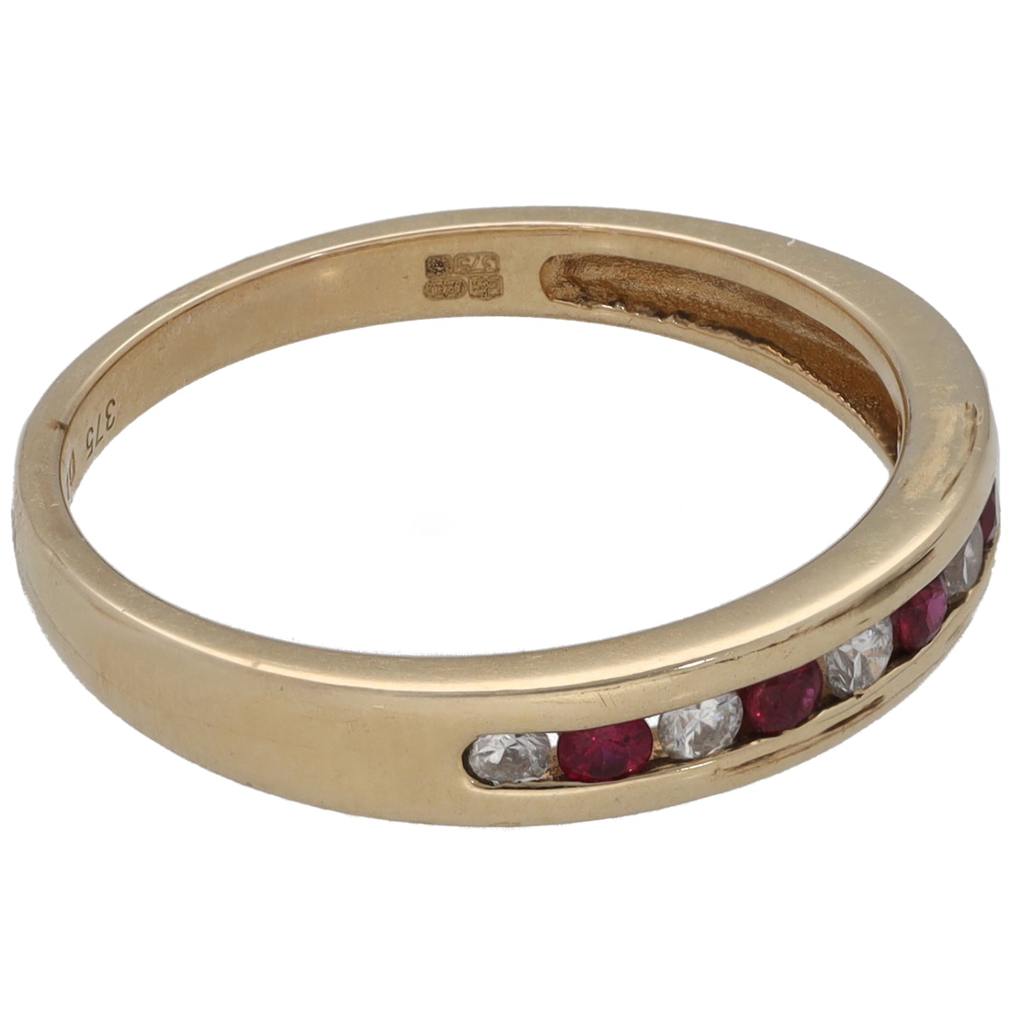 9ct Gold Ruby & 0.15ct Diamond Half Eternity Ring Size O