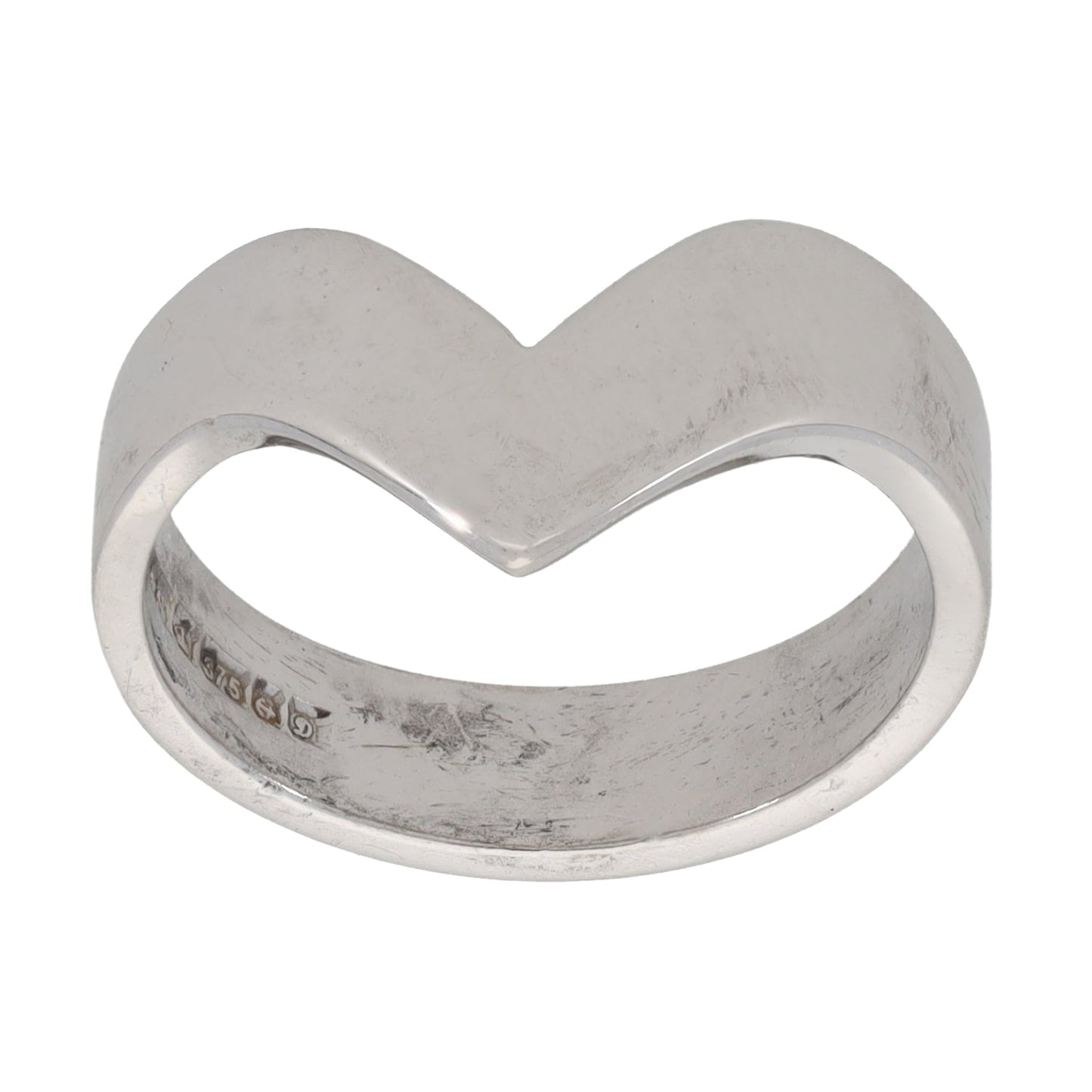 9ct White Gold Wishbone Ring Size L