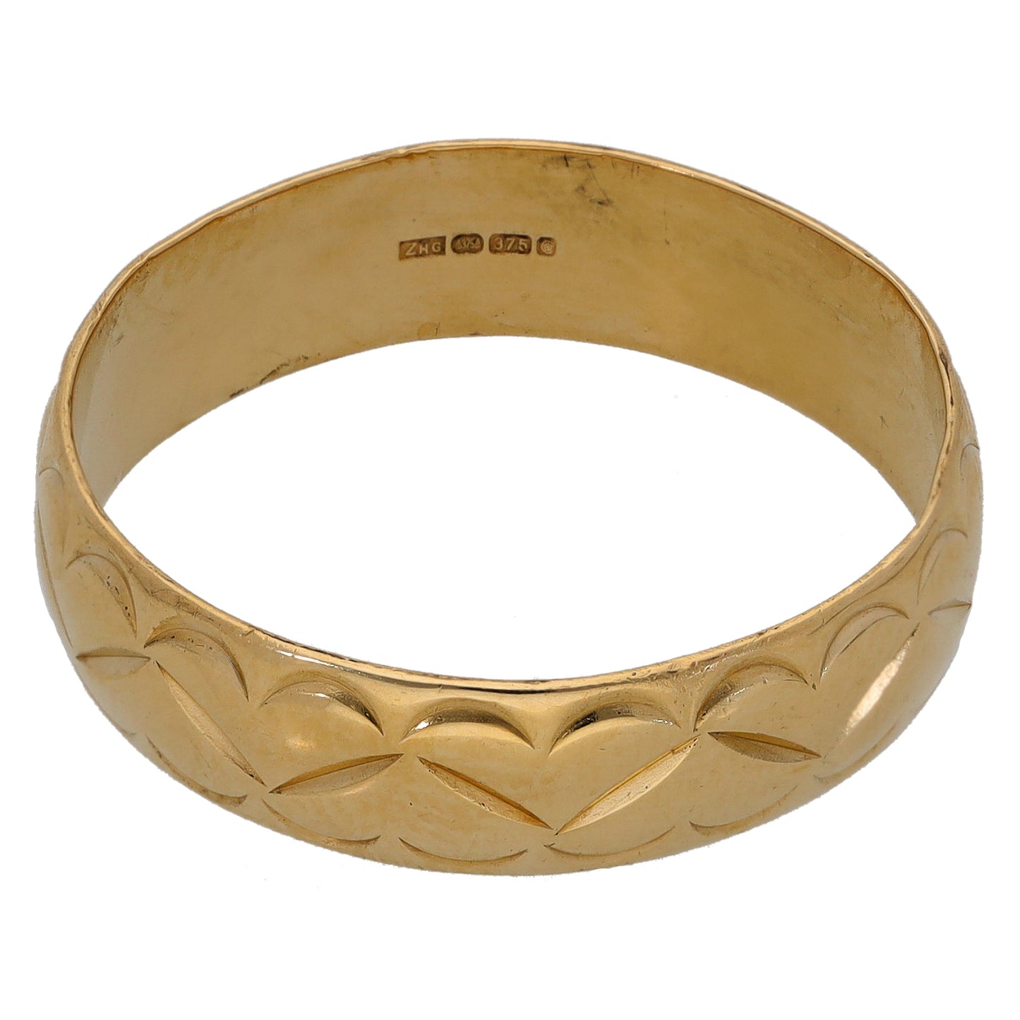9ct Gold Patterned Wedding Ring Size V