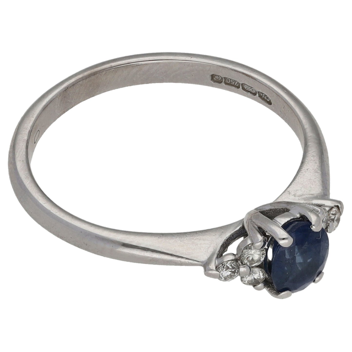 18ct White Gold Sapphire & 0.12ct Diamond Dress/Cocktail Ring Size L