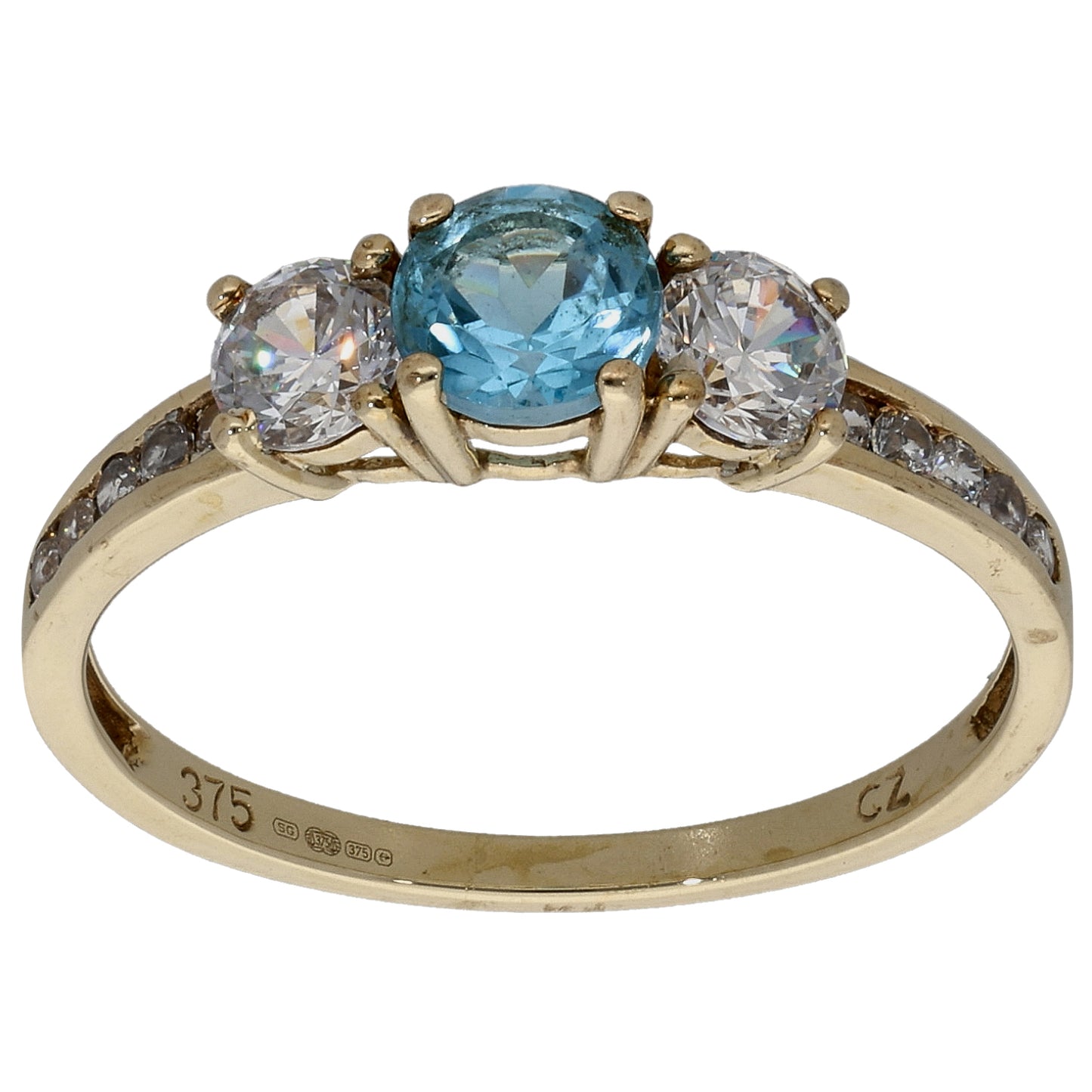 9ct Gold Topaz & Cubic Zirconia Trilogy Ring Size P